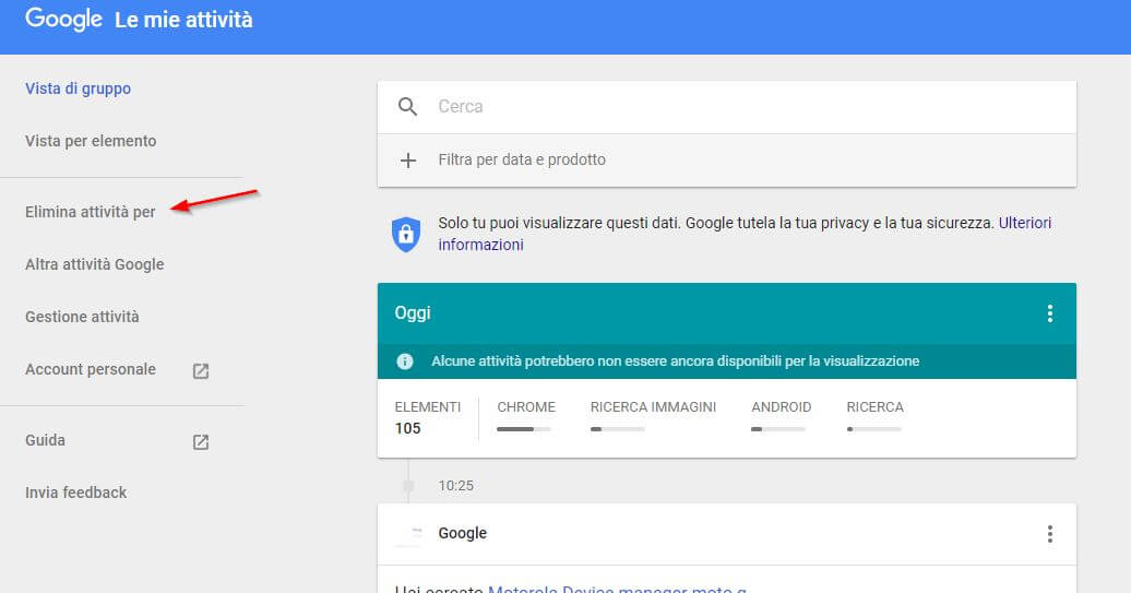 google le mie attività