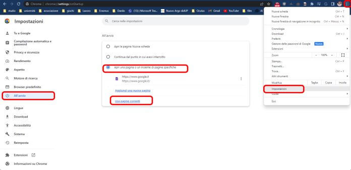 Come aprire le stesse pagine web ad ogni avvio di Chrome