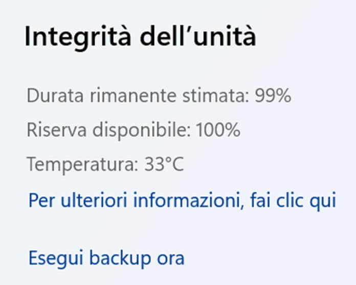 App Impostazioni Windows 11 Integrita Unita Ssd