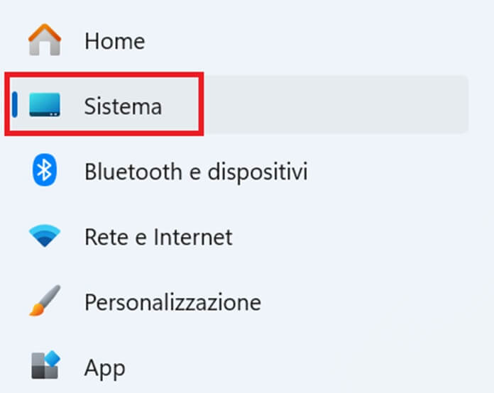 App Impostazioni Windows 11 Sistema