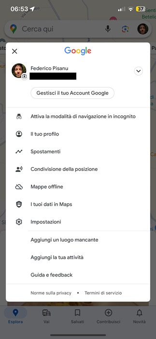 App Google Maps Menu