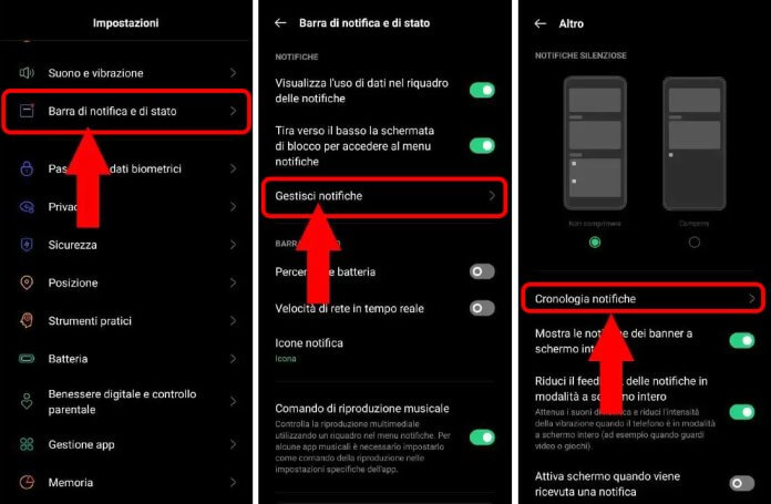 cronologia notifiche android