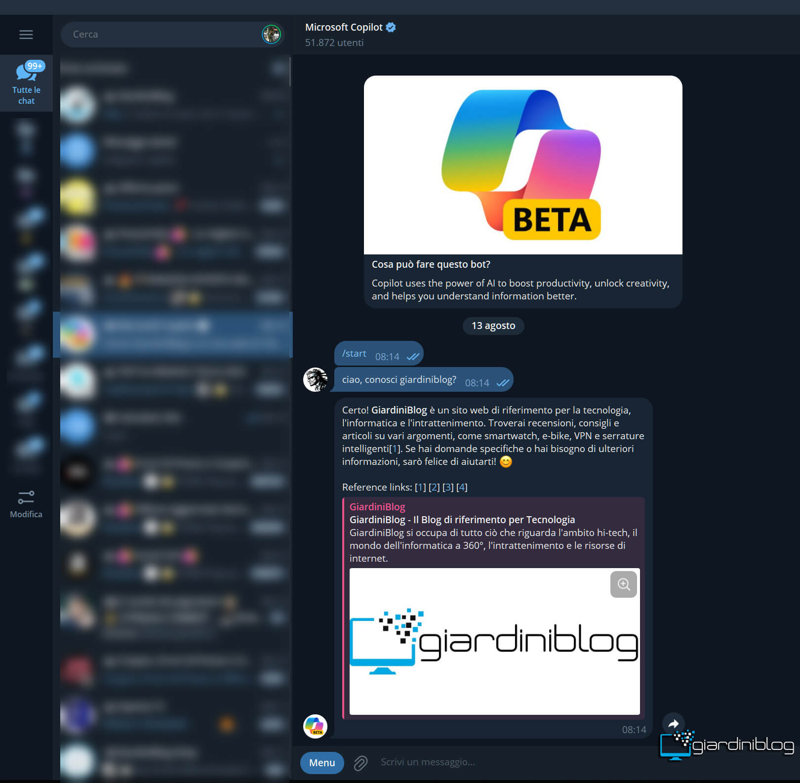 Copilot Su Telegram Desktop Esempio Di Conversazione