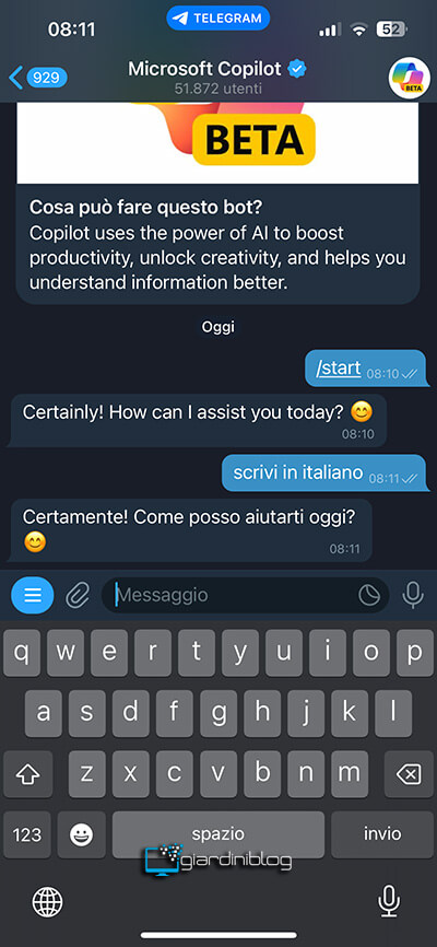 Esempio Di Conversazione Con Copilot E Smartphone Su Telegram