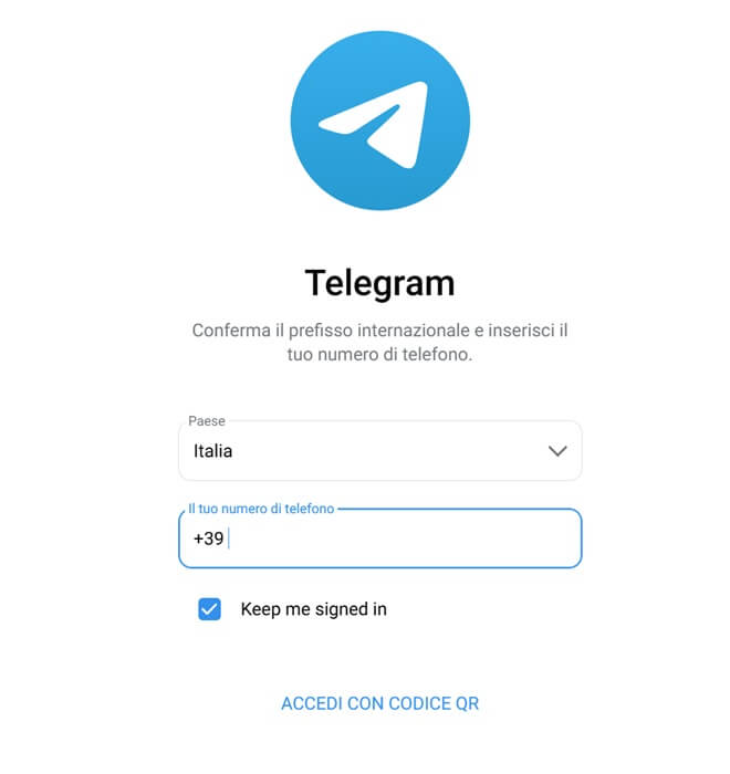 Accedere a Telegram Web con numero di telefono