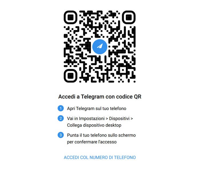 Accedi a Telegram con numero di Telefono