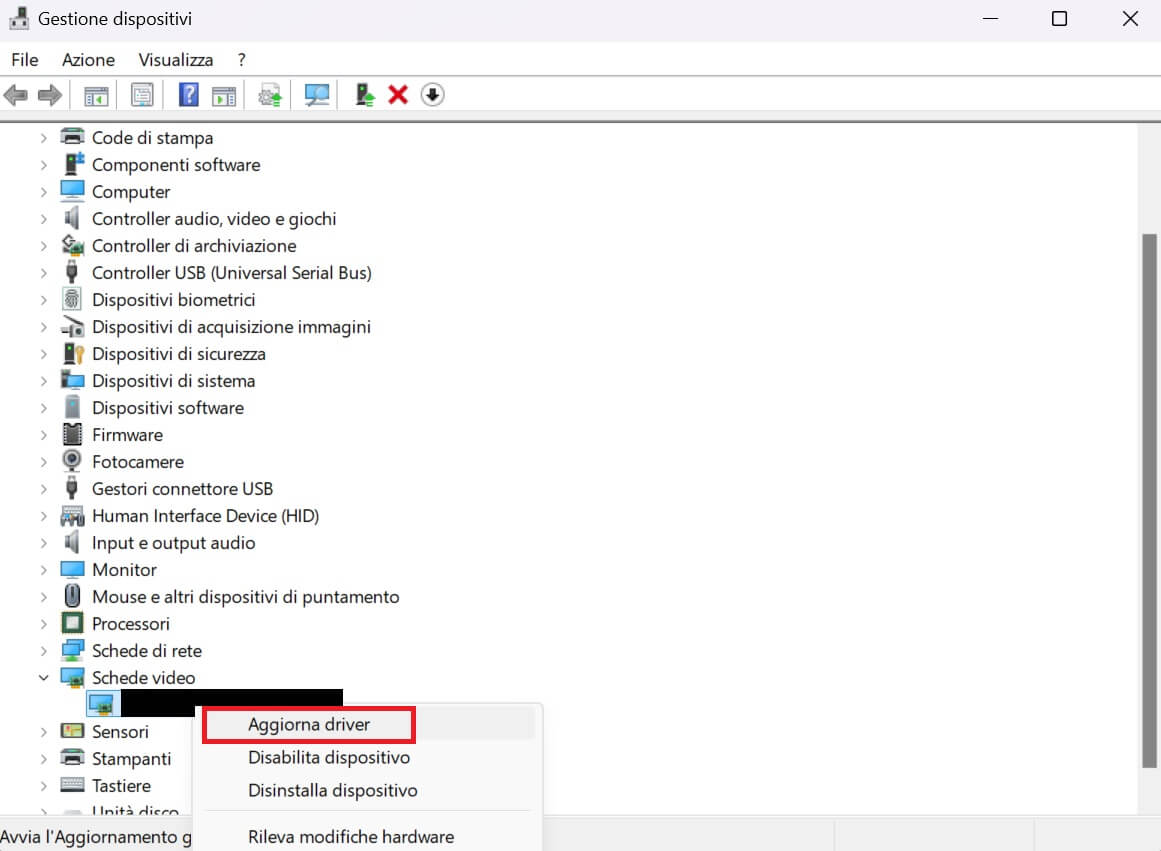 Gestione Dispositivi Aggiorna Driver Scheda Video