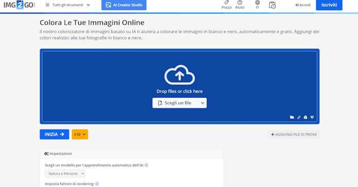 Colorare foto in bianco e nero con l'IA: Img2go