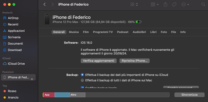 come resettare un iphone da mac