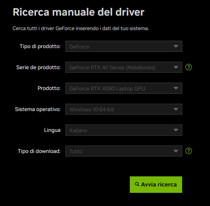 Ricerca Manuale Driver Geforce Experience Nvidia