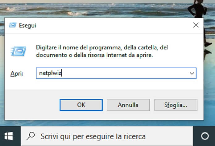 Esegui Netplwiz