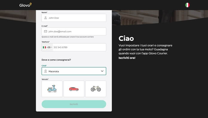 Glovo Registrazione Corriere per come lavorare con Glovo