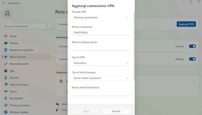 Installare VPN Su Windows