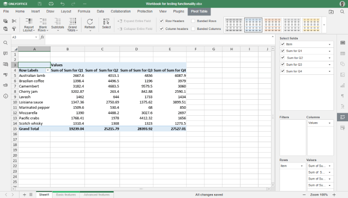 Tabella Pivot Onlyoffice Docs 8 2