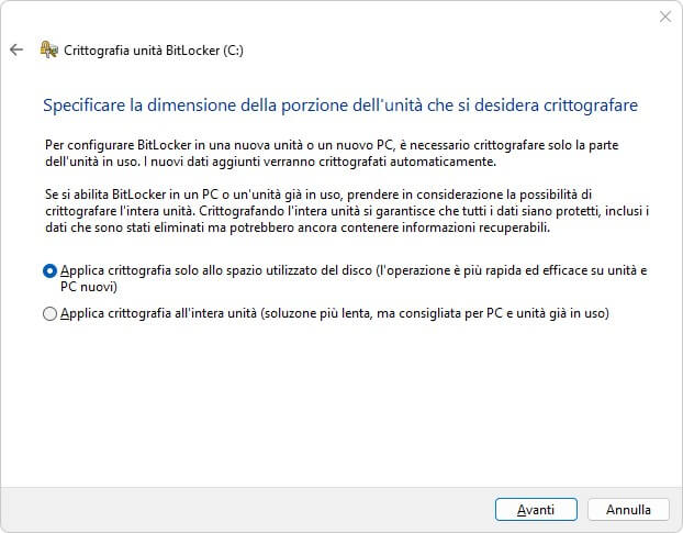 Applica Crittografia Disco Windows 11