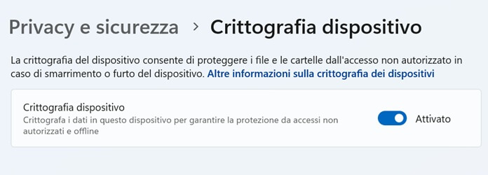 Crittografia Dispositivo Windows