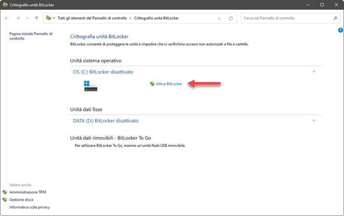 Crittografia Unità Bitlocker Window 11