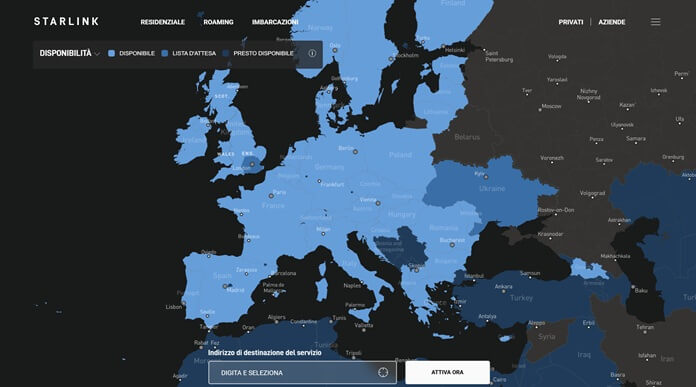 Mappa Disponibilita Starlink