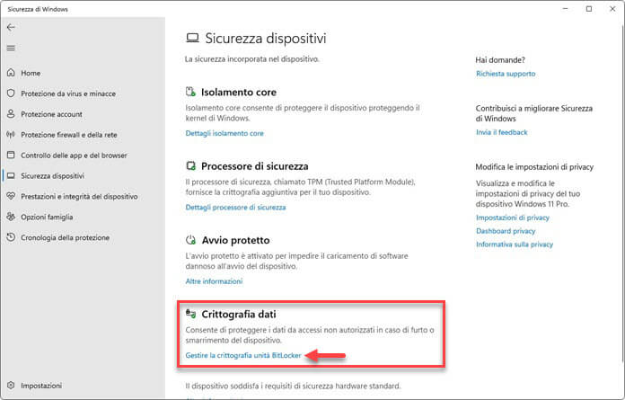 Sicurezza Dispositivi Windows 11