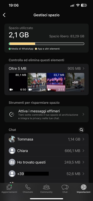 Gestisci Spazio Whatsapp Iphone