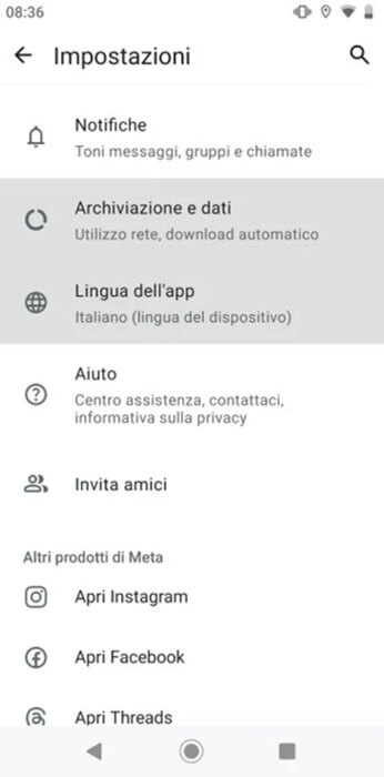 Impostazioni Whatsapp Android