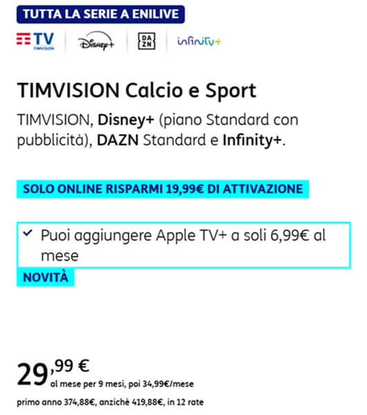 Timvision Calcio E Sport Offerta